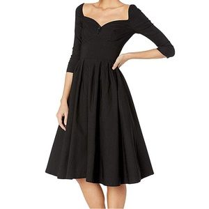 Unique Vintage 1950s Style Black Bengaline Sweetheart Lamar Swing Dress
